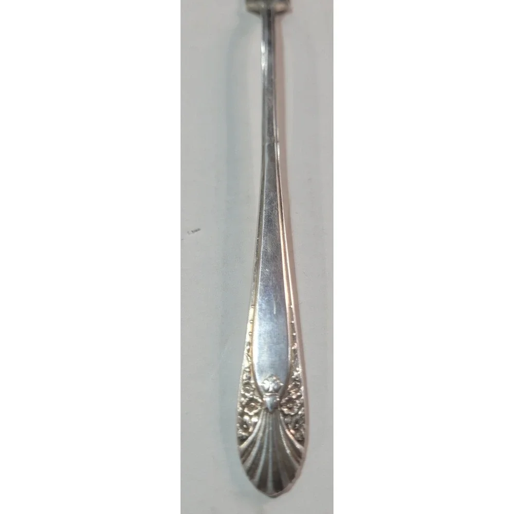 Crown Silverplate Cocktail Fork Vintage Seafood Oyster Shell Floral Handle 7.5in